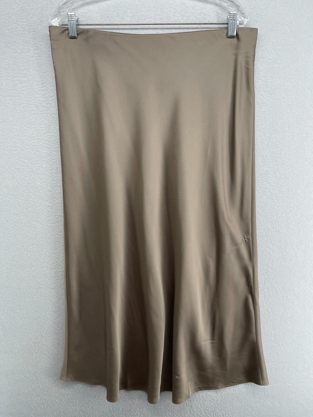 J.CREW Skirt L Gwyneth Slip Satin Bias A-Line Midi High Waist Taupe Beige